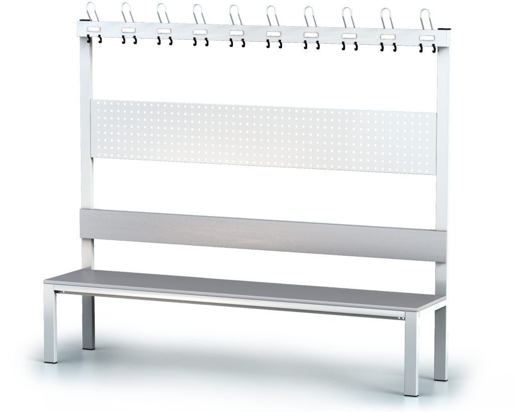 Benches with backrest and racks, laminated desk -  basic version 1800 x 2000 x 430